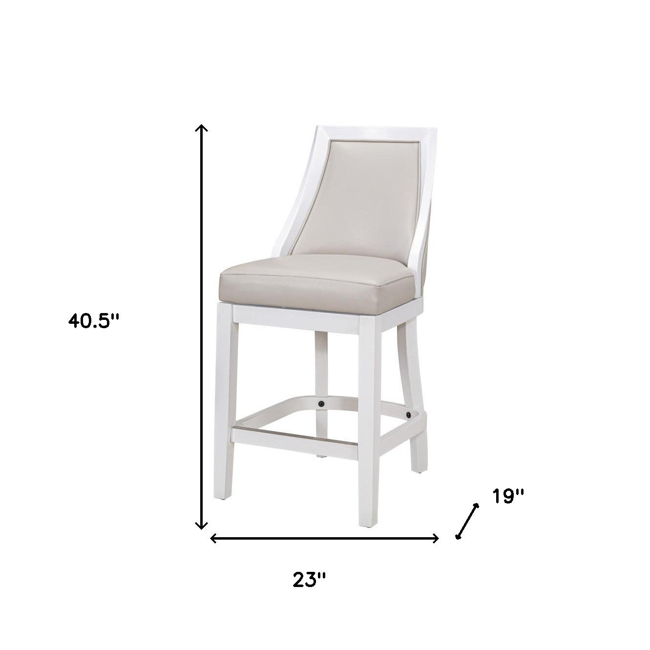 Gray & White Faux Leather & Solid Wood Counter Height Swivel Bar Chair