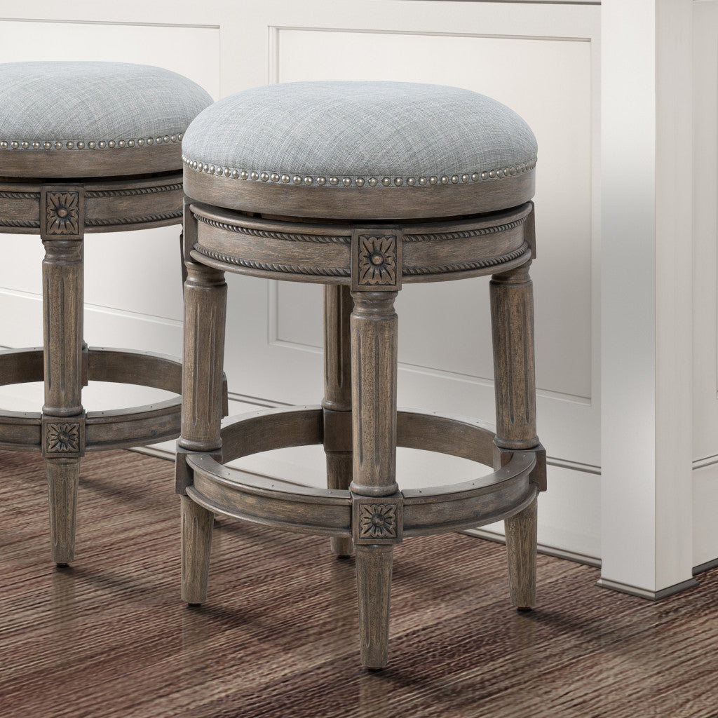 Gray Solid Wood Swivel Backless Counter Height Bar Chair
