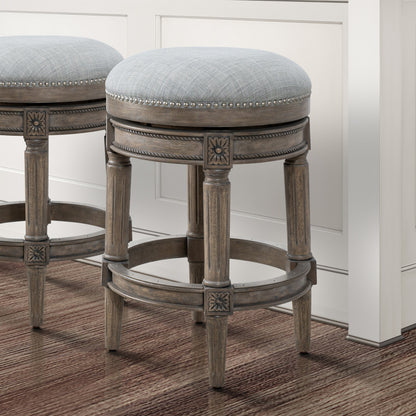 Gray Solid Wood Swivel Backless Counter Height Bar Chair