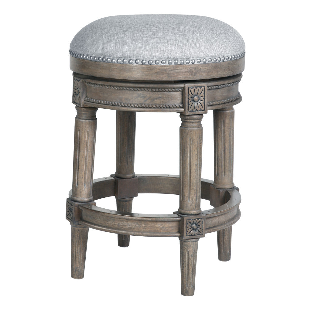 Gray Solid Wood Swivel Backless Counter Height Bar Chair