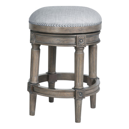 Gray Solid Wood Swivel Backless Counter Height Bar Chair
