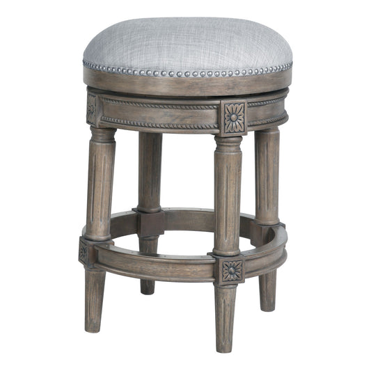 Gray Solid Wood Swivel Backless Counter Height Bar Chair