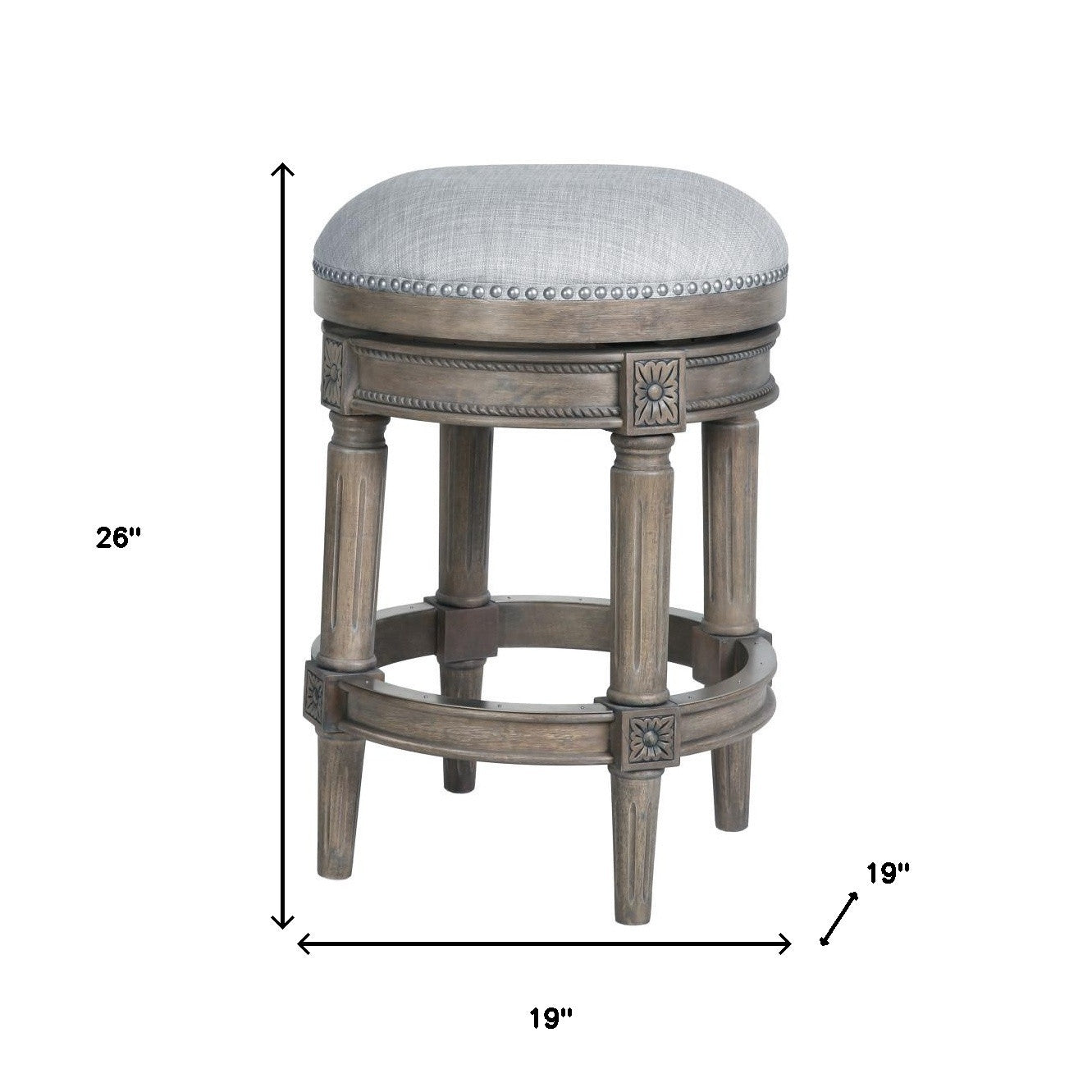 Gray Solid Wood Swivel Backless Counter Height Bar Chair
