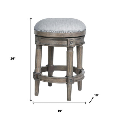 Gray Solid Wood Swivel Backless Counter Height Bar Chair