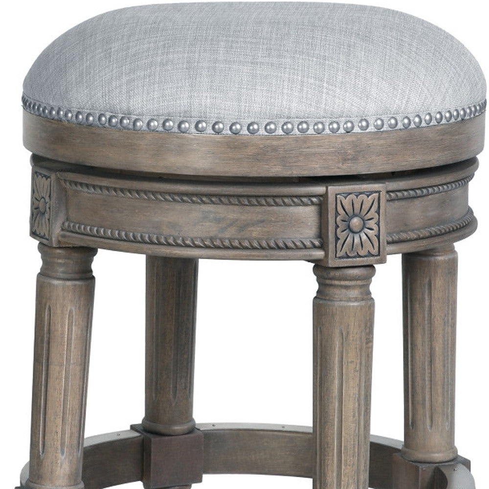Gray Solid Wood Swivel Backless Counter Height Bar Chair