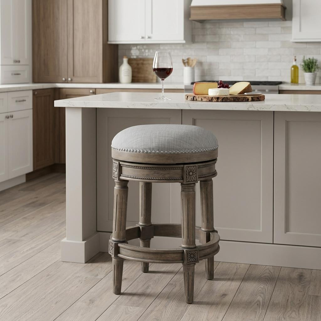 Gray Solid Wood Swivel Backless Counter Height Bar Chair