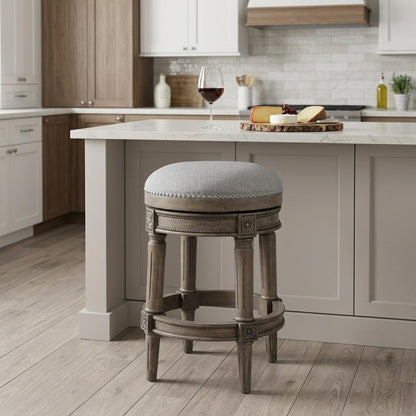Gray Solid Wood Swivel Backless Counter Height Bar Chair