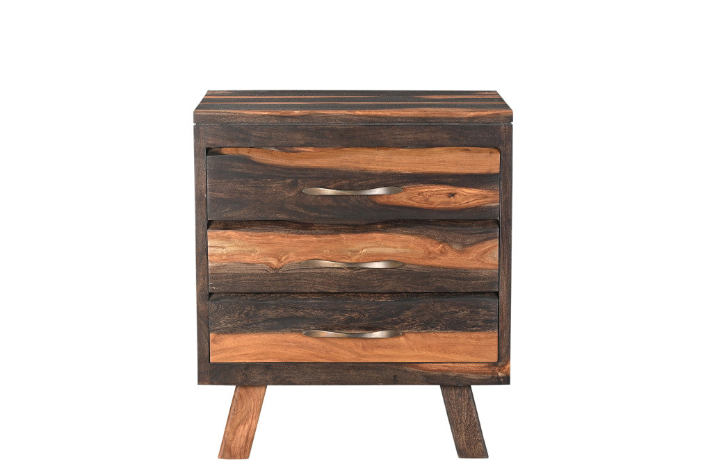 Dark Brown Three Drawer Live Edge Solid Wood Nightstand