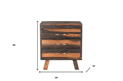Dark Brown Three Drawer Live Edge Solid Wood Nightstand