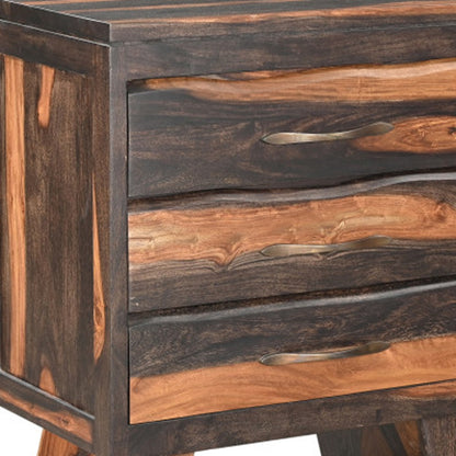 Dark Brown Three Drawer Live Edge Solid Wood Nightstand