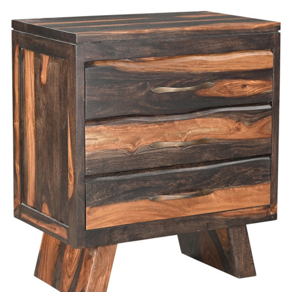 Dark Brown Three Drawer Live Edge Solid Wood Nightstand