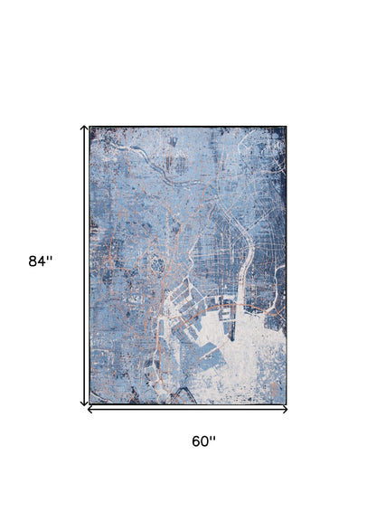 6 x 8 Blue & Black Non Skid Rug