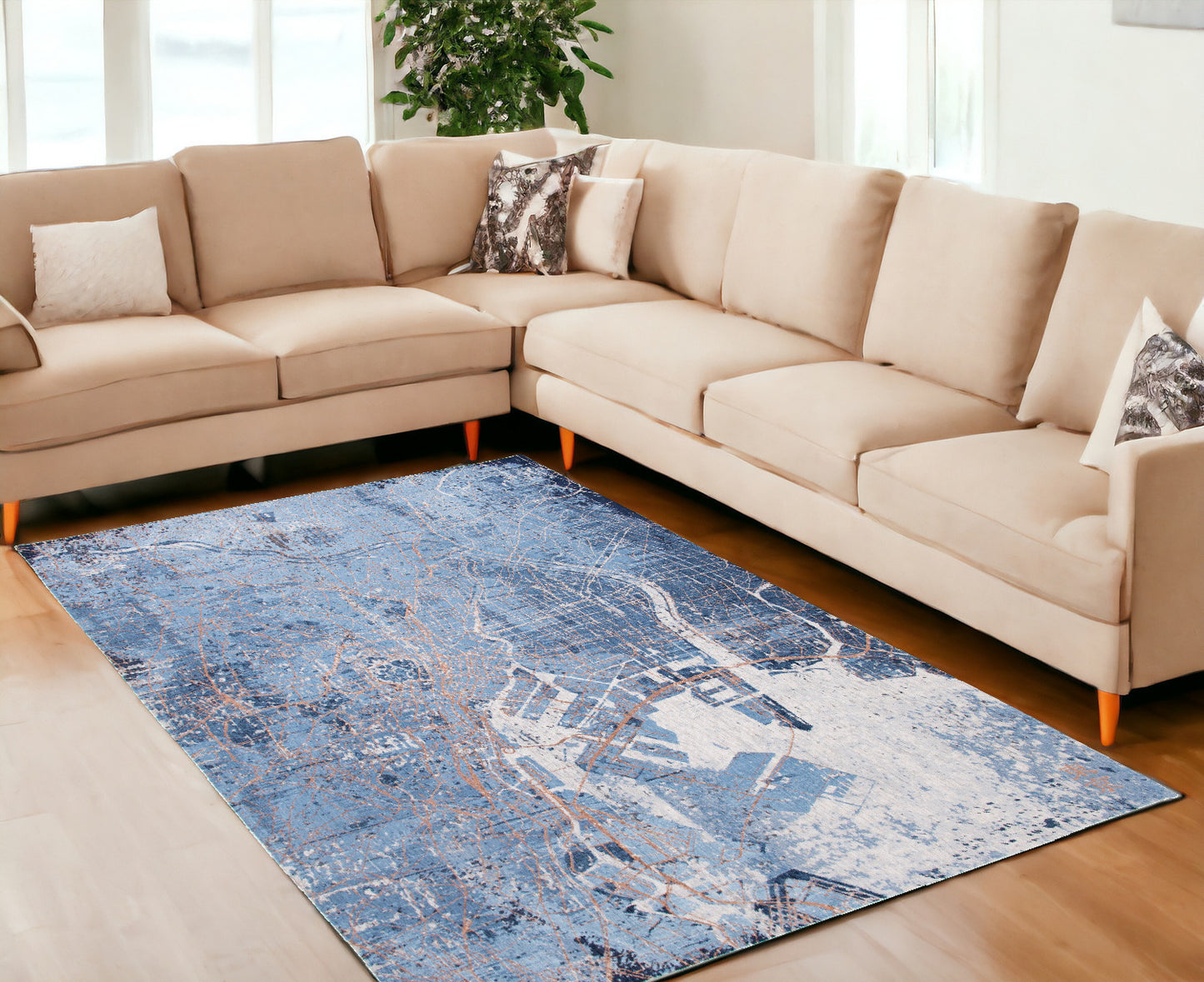 6 x 8 Blue & Black Non Skid Rug