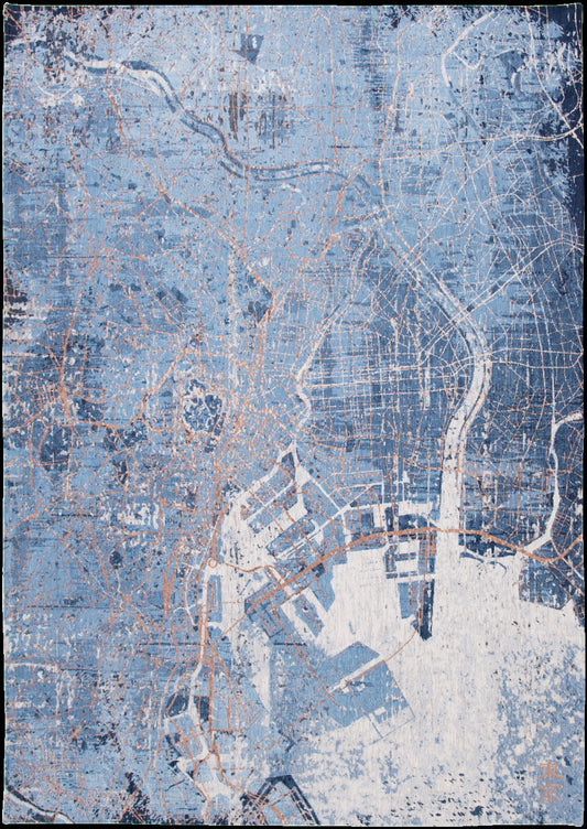 7 x 9 Blue & Black Non Skid Rug