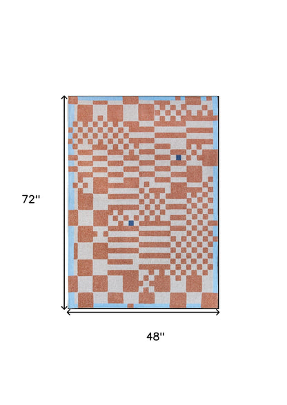 5 x 7 Blue & Red Geometric Non Skid Rug