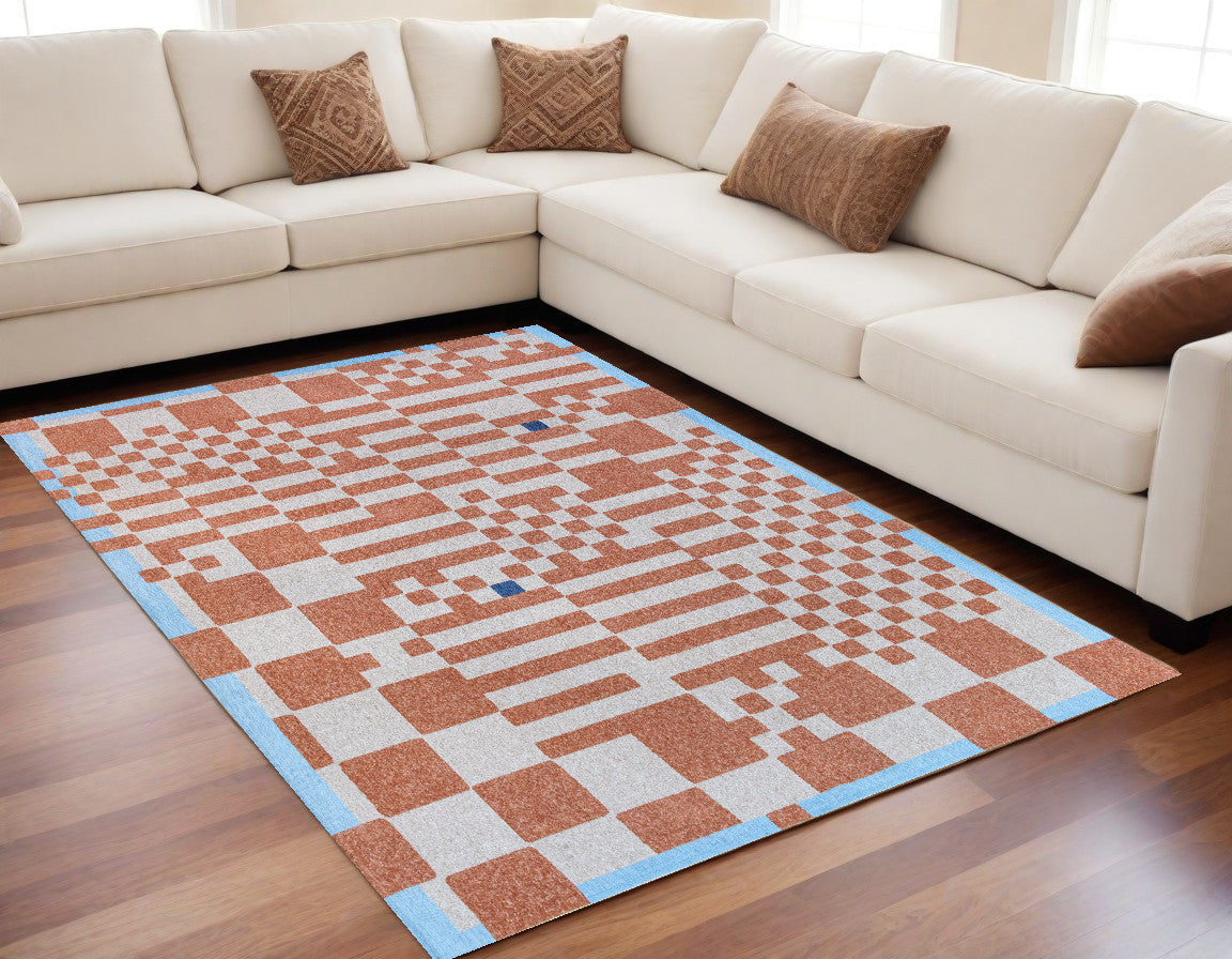 5 x 7 Blue & Red Geometric Non Skid Rug