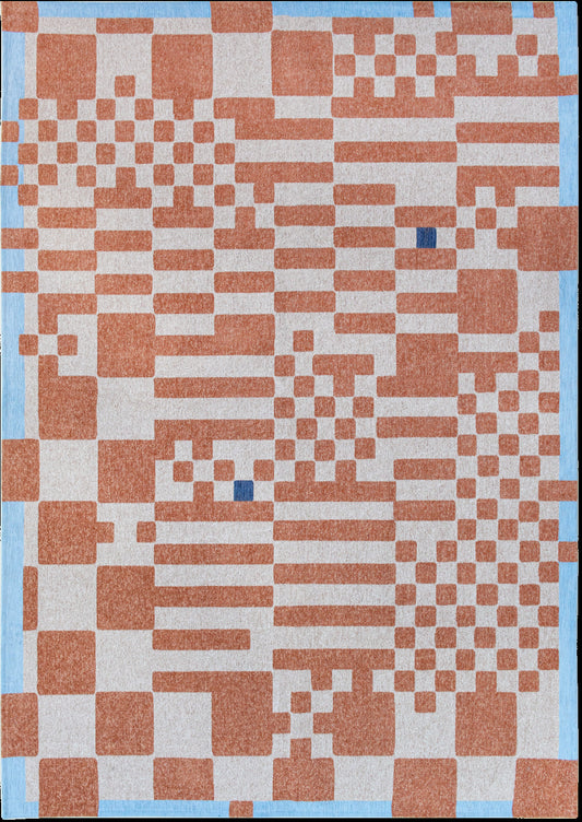 7 x 9 Blue & Red Geometric Non Skid Rug