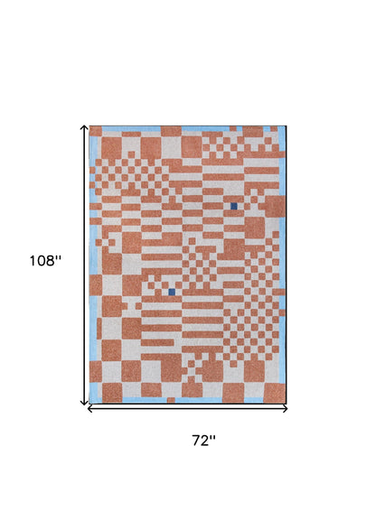 7 x 9 Blue & Red Geometric Non Skid Rug