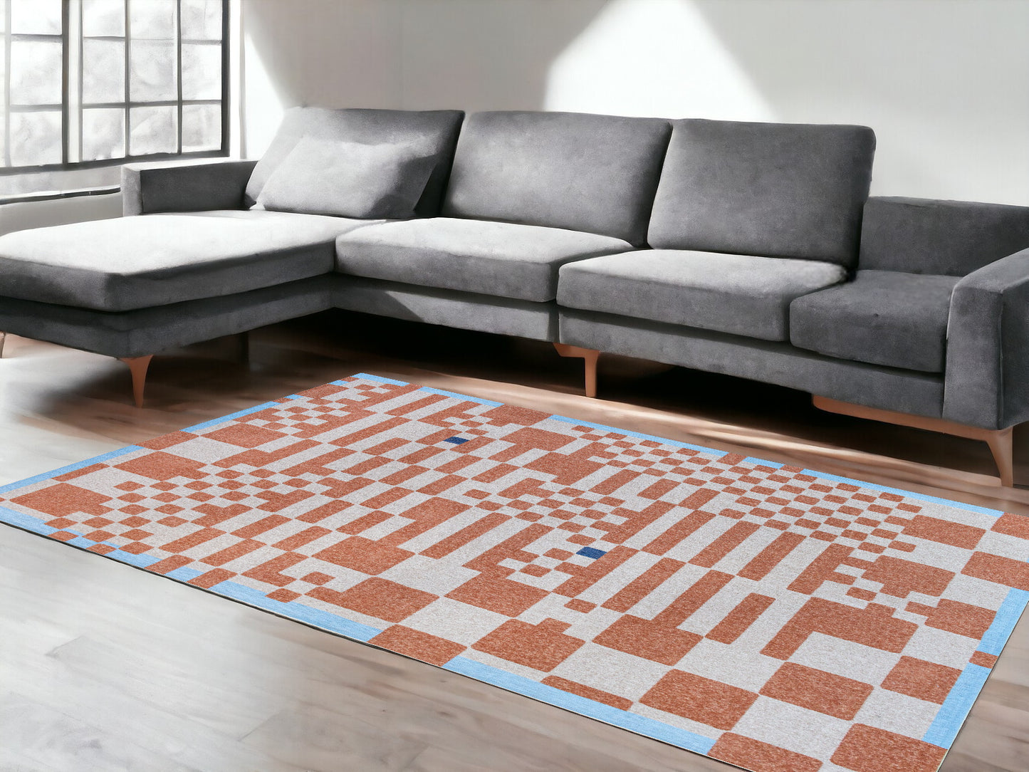 7 x 9 Blue & Red Geometric Non Skid Rug