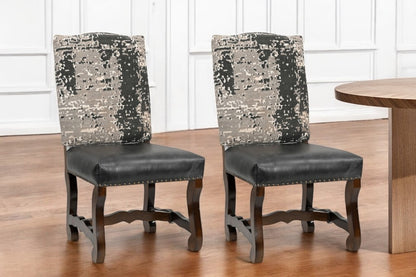 Black Gray & Dark Brown Solid Wood Chenille & Leather Dining Chair - Set of 2