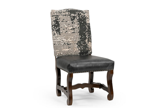 Black Gray & Dark Brown Solid Wood Chenille & Leather Dining Chair - Set of 2