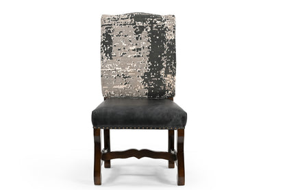 Black Gray & Dark Brown Solid Wood Chenille & Leather Dining Chair - Set of 2