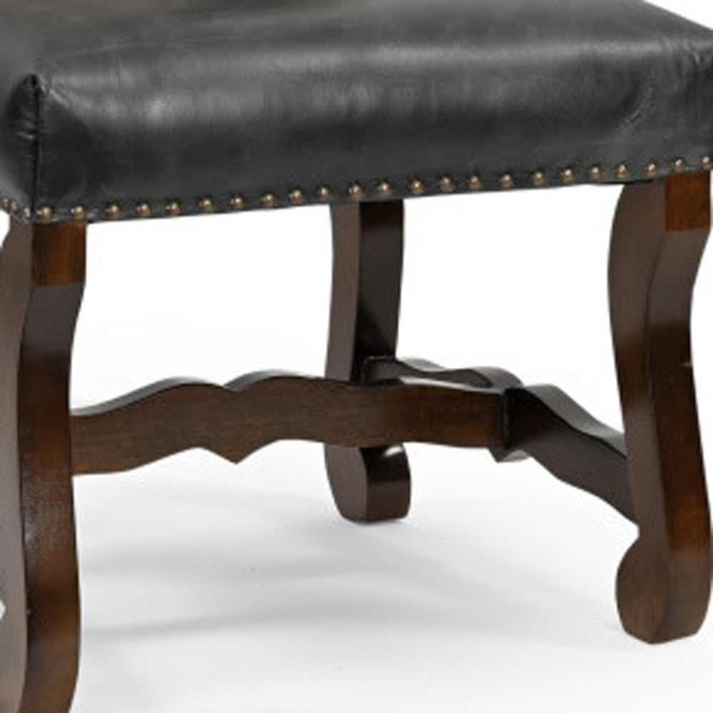 Black Gray & Dark Brown Solid Wood Chenille & Leather Dining Chair - Set of 2
