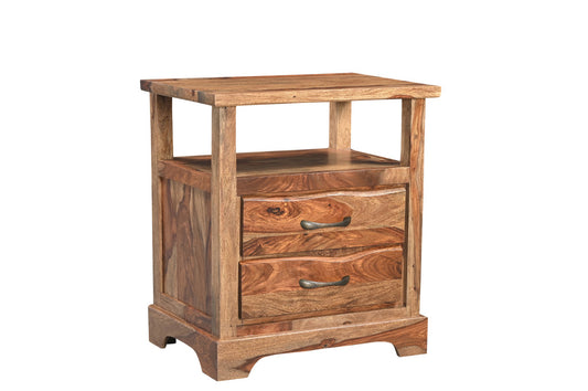 Brown 2 Drawer Solid Wood Nightstand