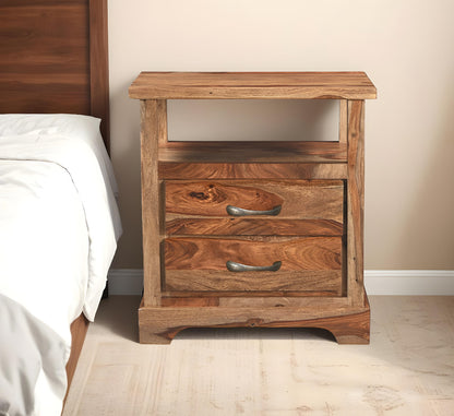 Brown 2 Drawer Solid Wood Nightstand