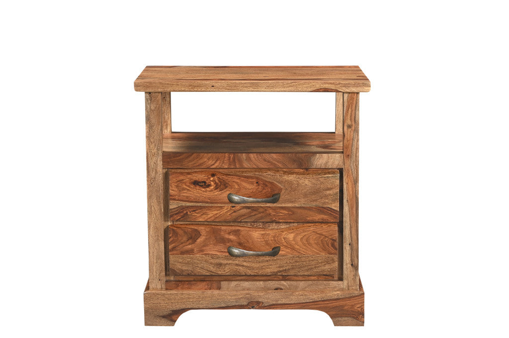 Brown 2 Drawer Solid Wood Nightstand