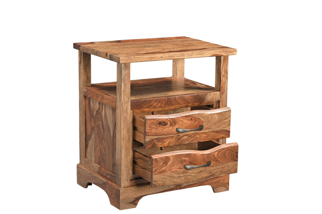 Brown 2 Drawer Solid Wood Nightstand