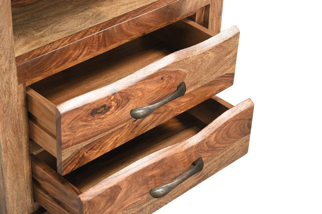 Brown 2 Drawer Solid Wood Nightstand