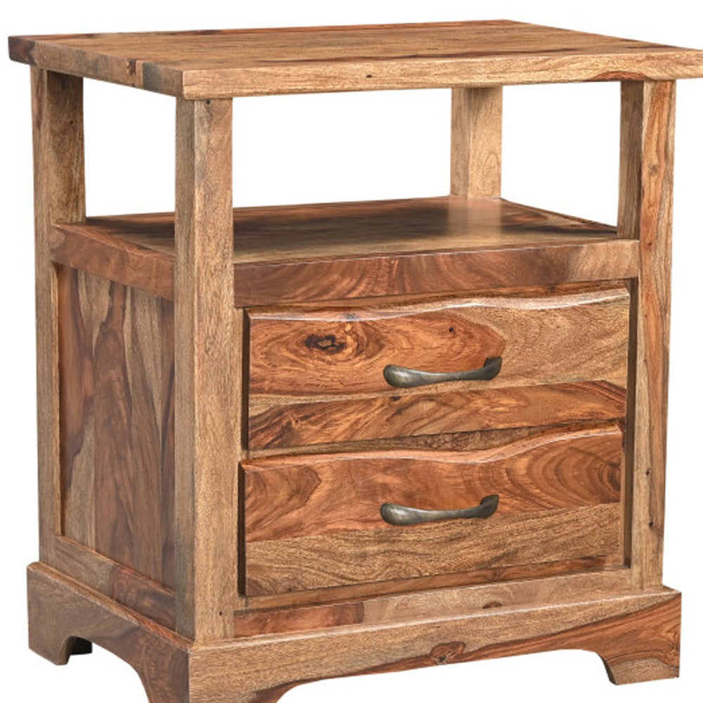 Brown 2 Drawer Solid Wood Nightstand
