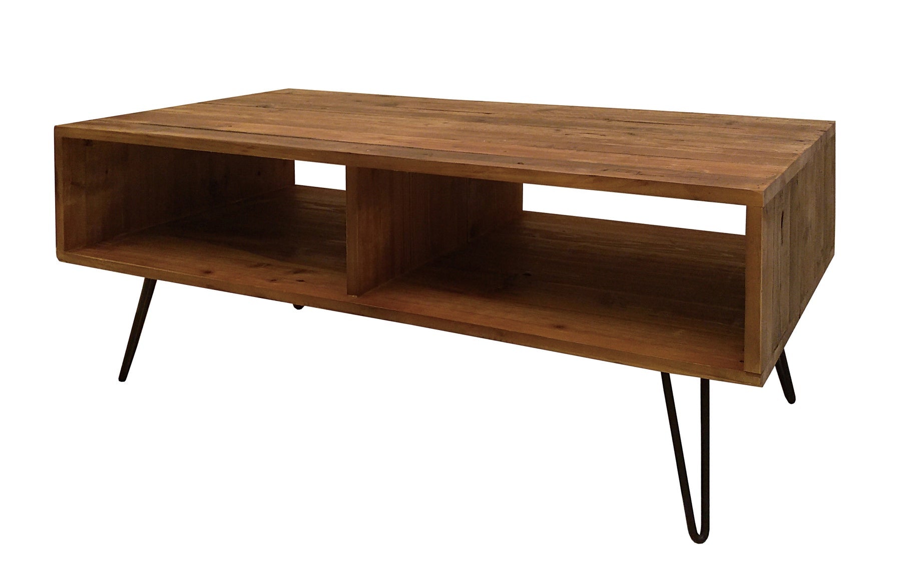 Brown & Black Wood & Metal Coffee Table w/ Shelf image 2
