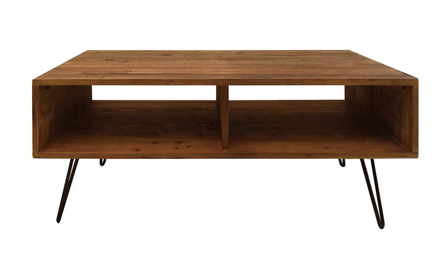 Brown & Black Wood & Metal Coffee Table w/ Shelf image 3