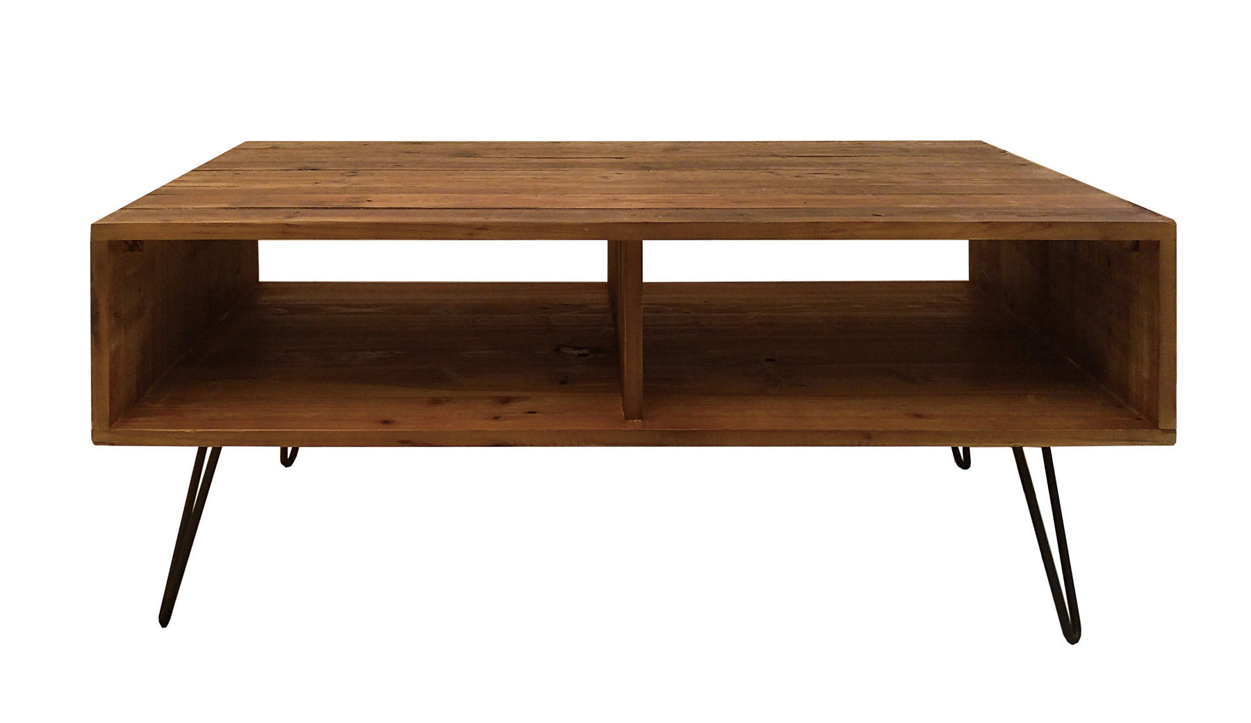 Brown & Black Wood & Metal Coffee Table w/ Shelf image 3