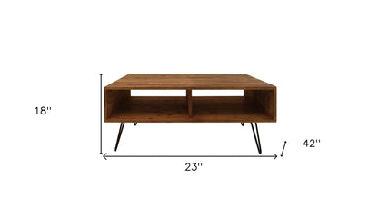 Brown & Black Wood & Metal Coffee Table w/ Shelf image 6