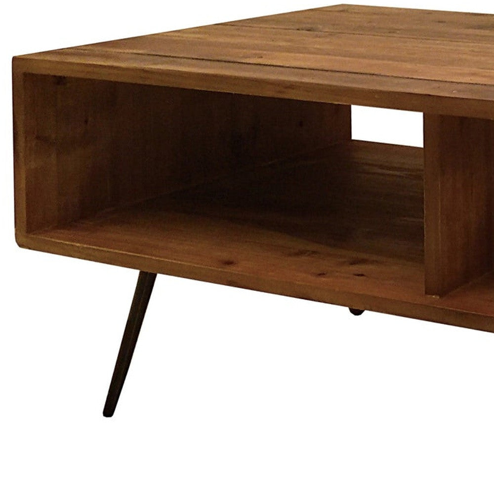 Brown & Black Wood & Metal Coffee Table w/ Shelf image 4