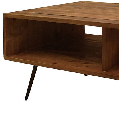 Brown & Black Wood & Metal Coffee Table w/ Shelf image 4