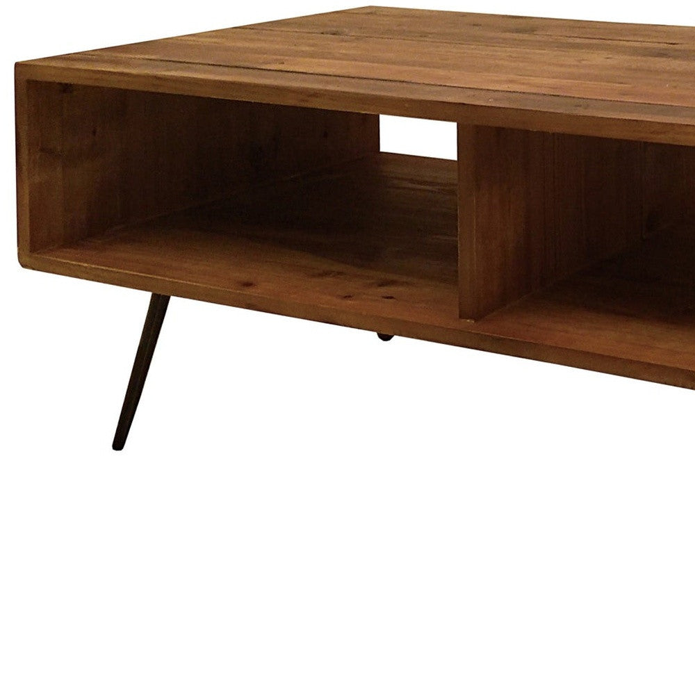 Brown & Black Wood & Metal Coffee Table w/ Shelf image 5