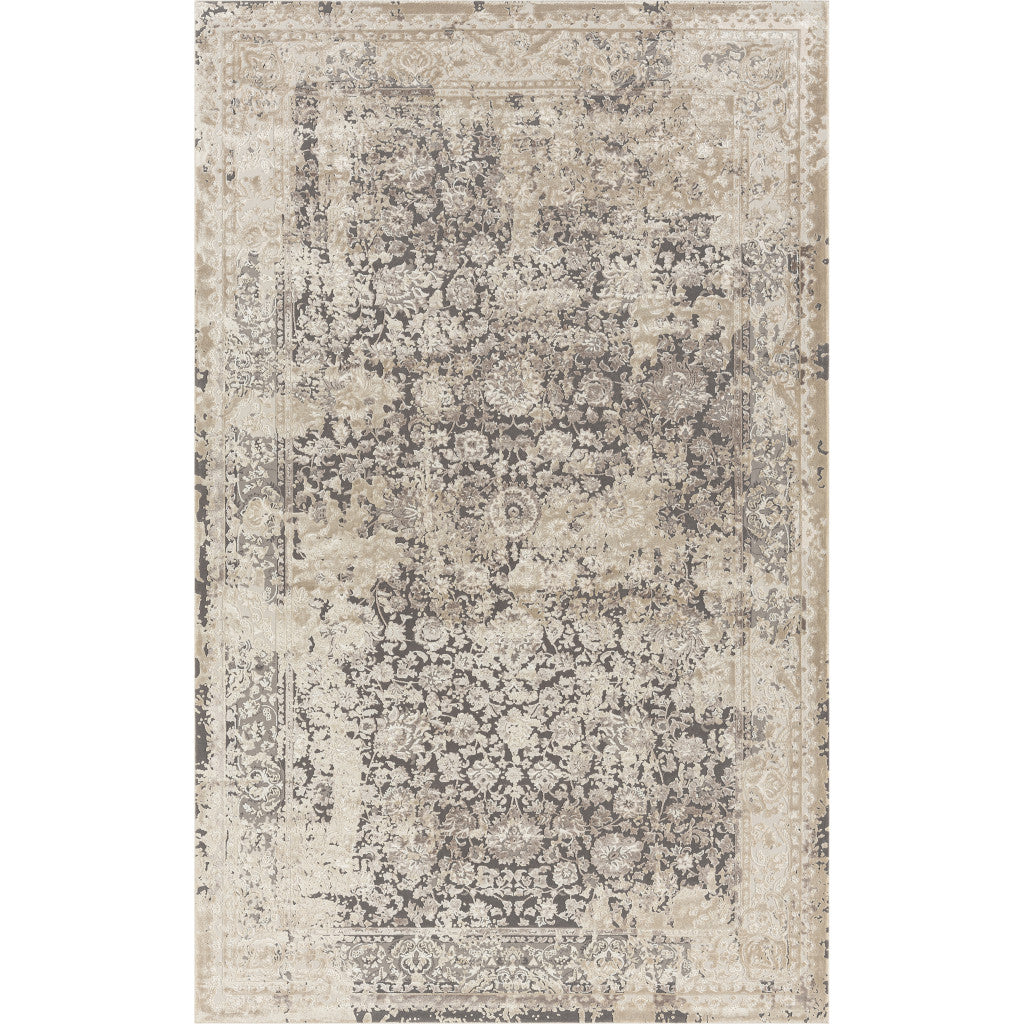 8 x 10 Gray & Ivory Floral Rug