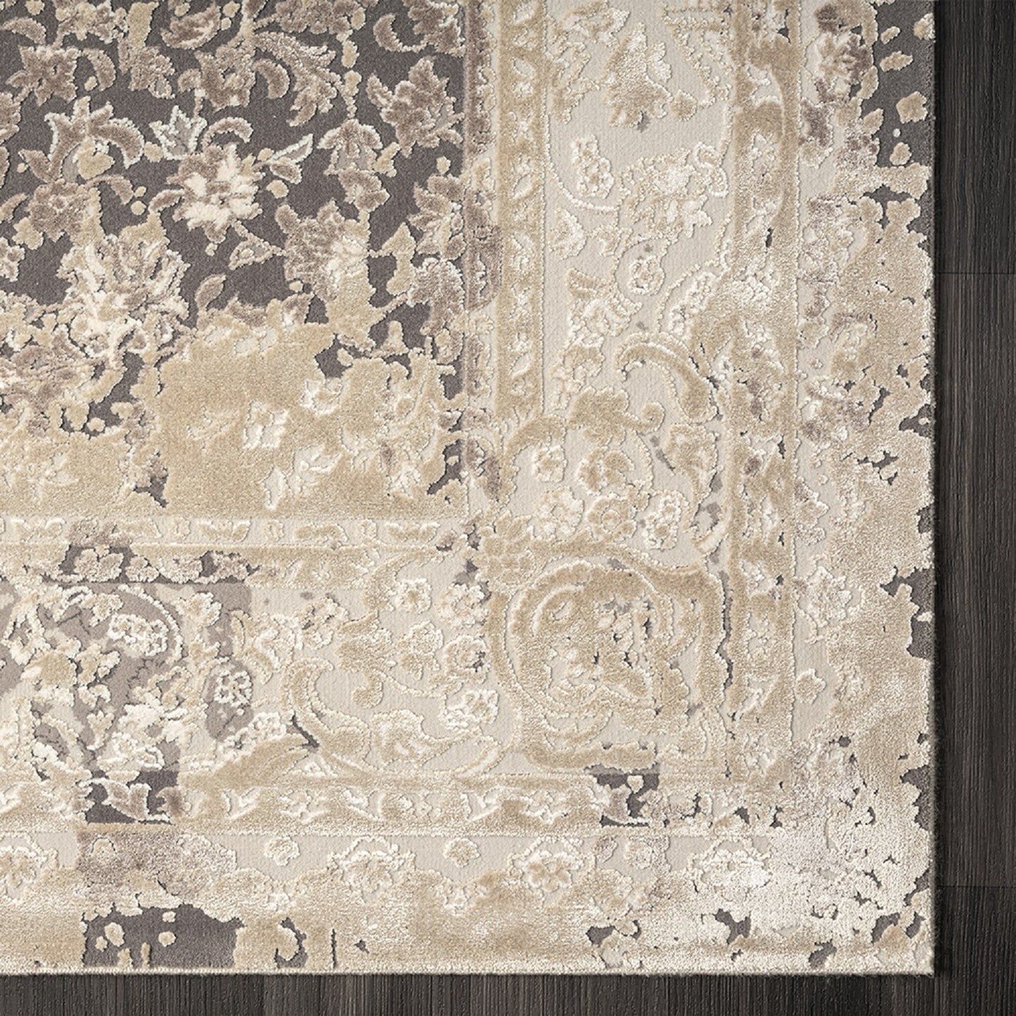 8 x 10 Gray & Ivory Floral Rug