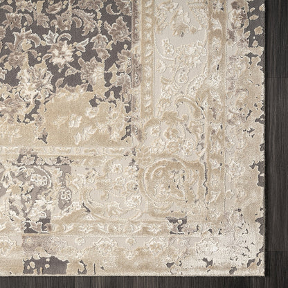 8 x 10 Gray & Ivory Floral Rug