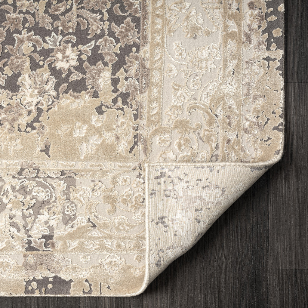 8 x 10 Gray & Ivory Floral Rug