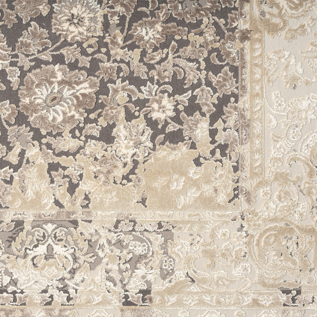 8 x 10 Gray & Ivory Floral Rug