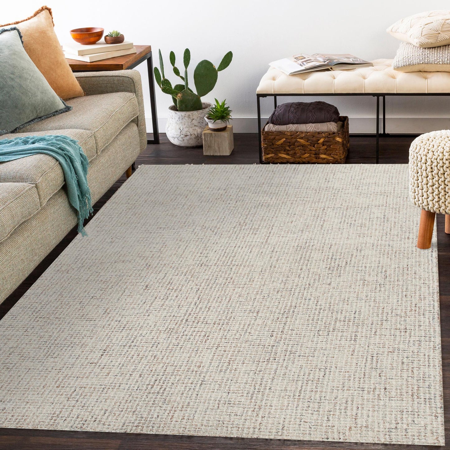 8 x 10 Beige & Brown Wool Hand Tufted Rug
