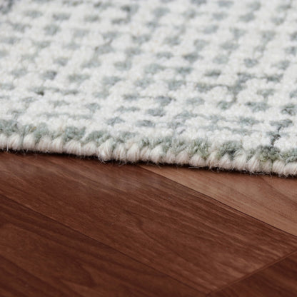 8 x 10 Green & Ivory Wool Checkered Hand Tufted Rug