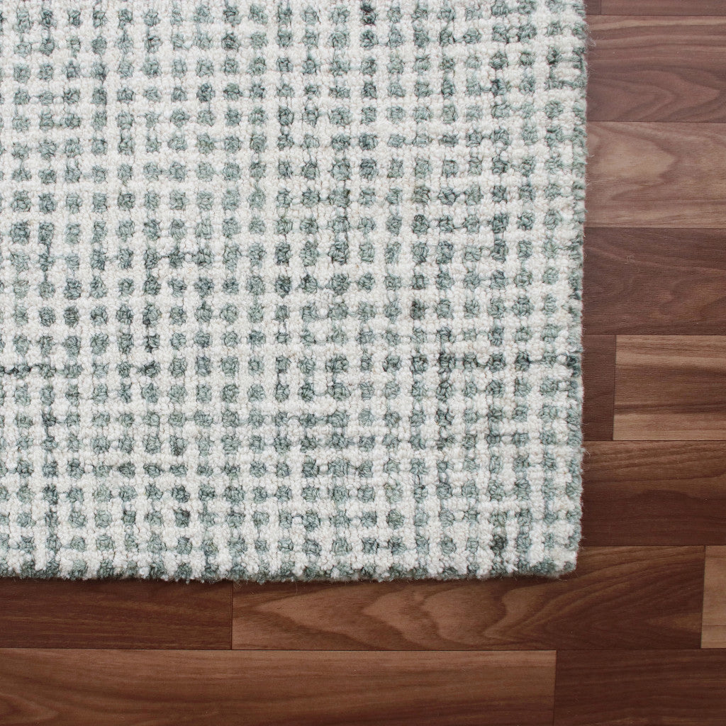 8 x 10 Green & Ivory Wool Checkered Hand Tufted Rug