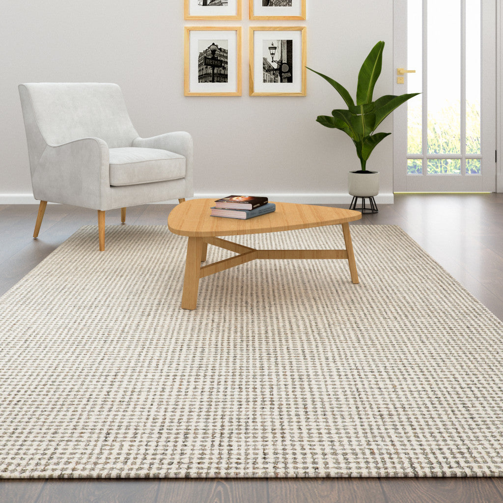 8 x 10 Gray & Ivory Wool Checkered Hand Tufted Rug
