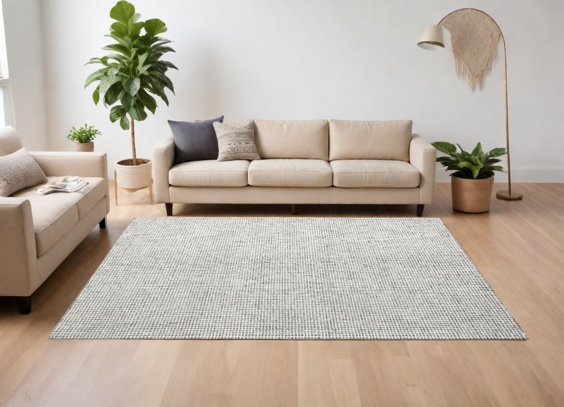 8 x 10 Gray & Ivory Wool Checkered Hand Tufted Rug